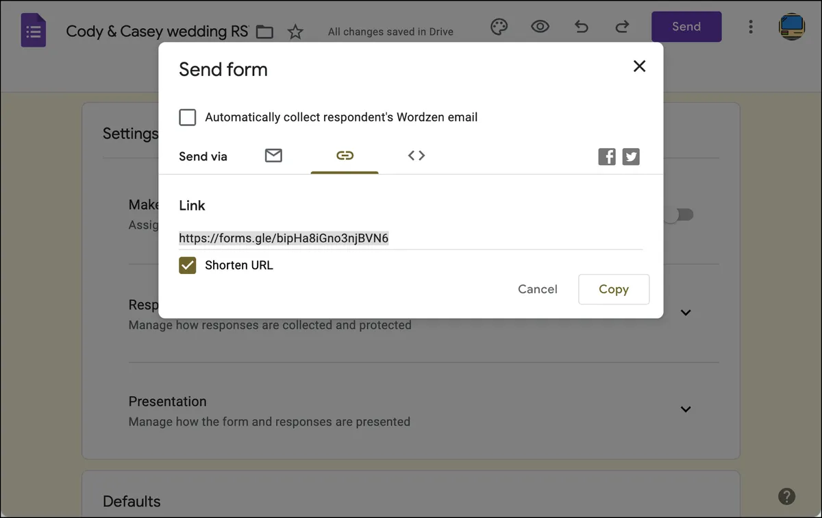 Get the URL of your RSVP form