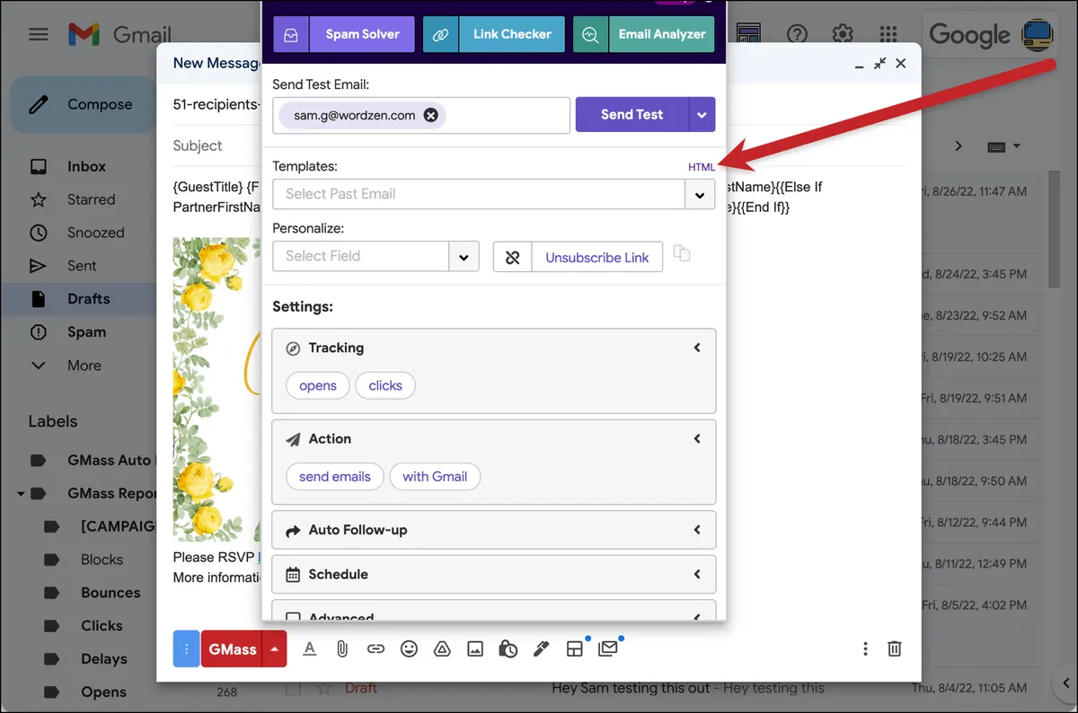Open the HTML code of your email