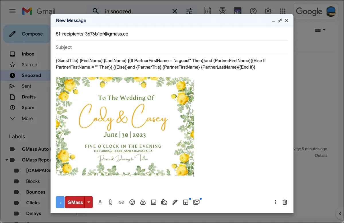 Your online wedding invitation with your image uploaded