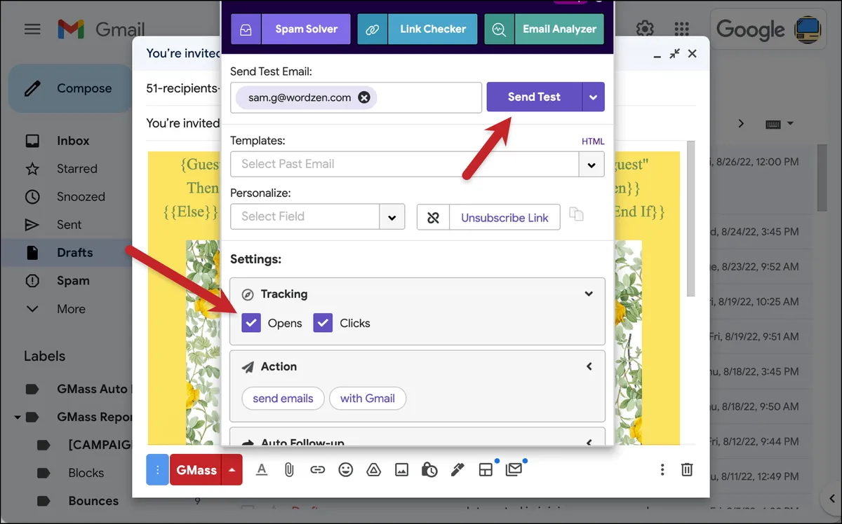 Send yourself a test of your online wedding invitations