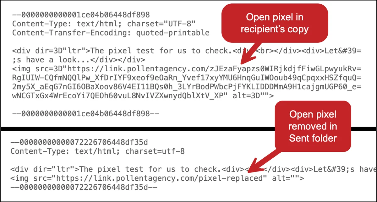 The result: A replaced pixel in the sent folder