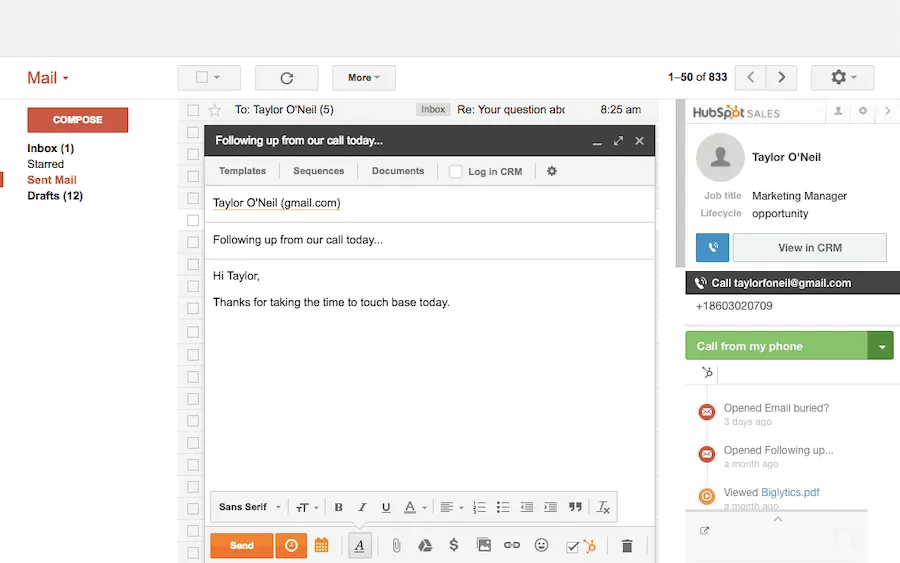 Hubspot interface