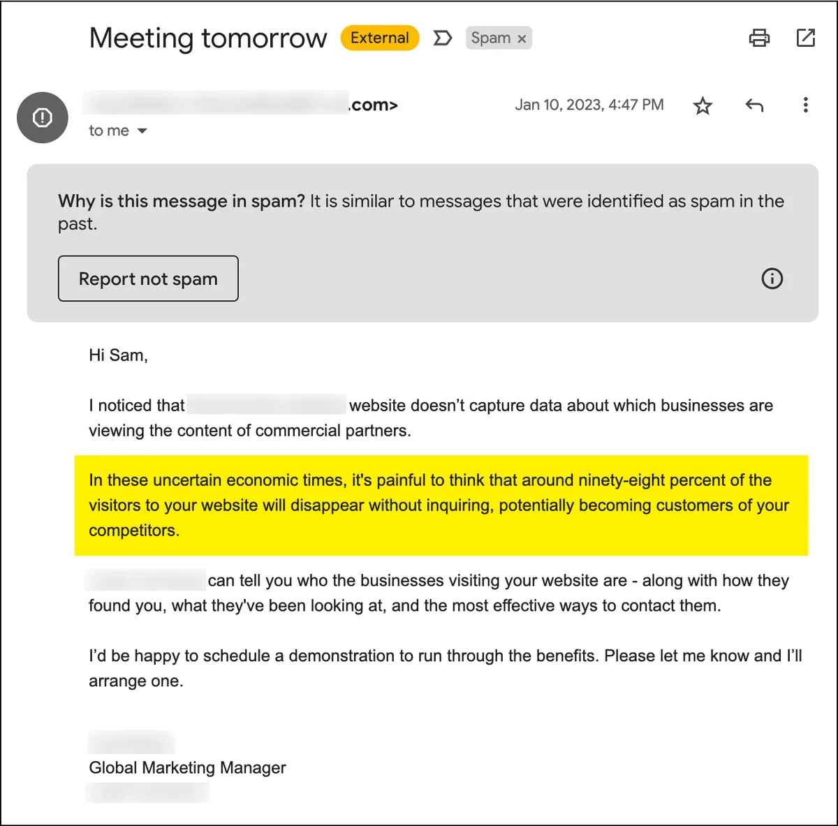 Cold email with poor agitation