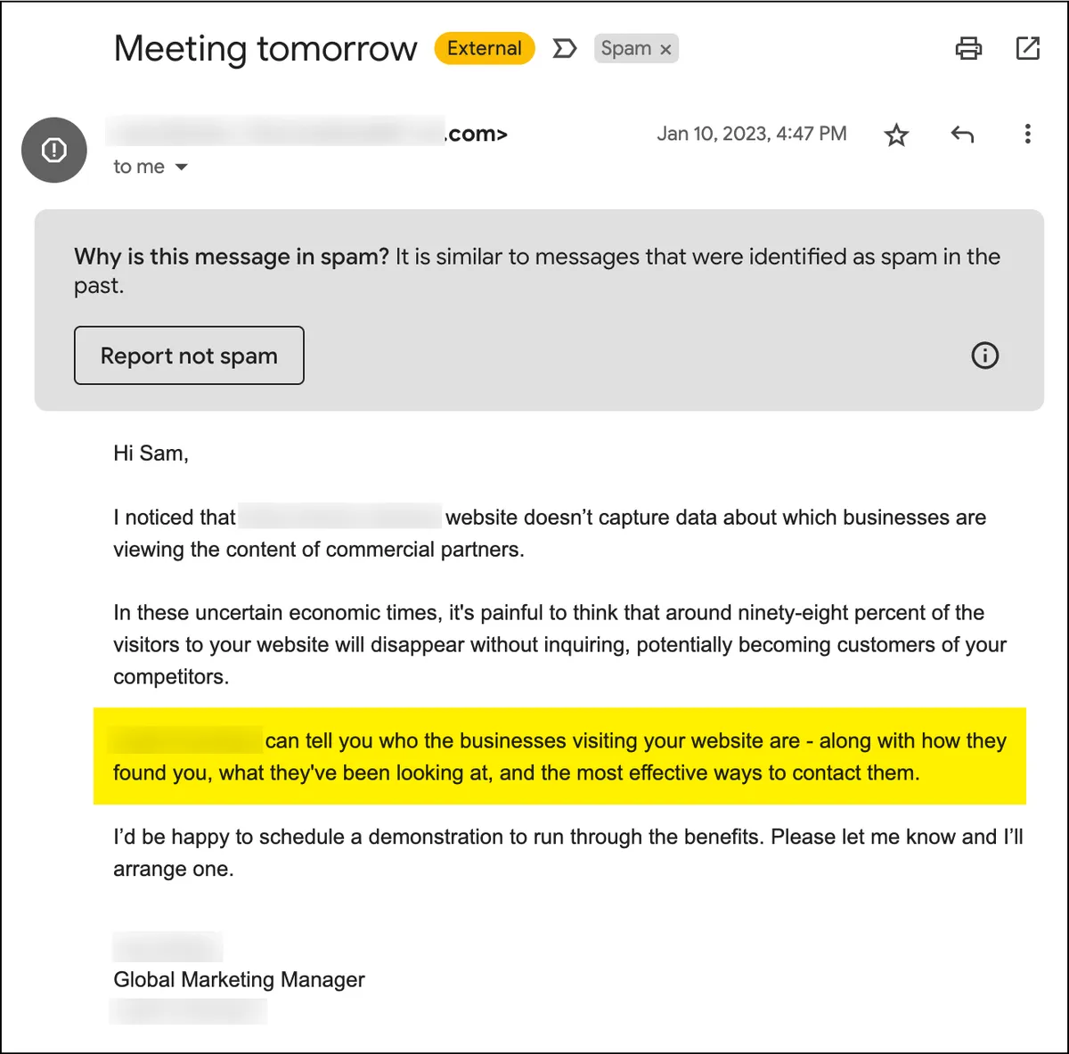 Cold email with a weak solution section