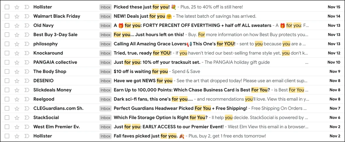 Emails promising they're just for me