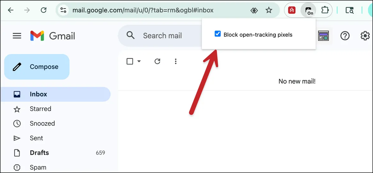 Check the box to block tracking