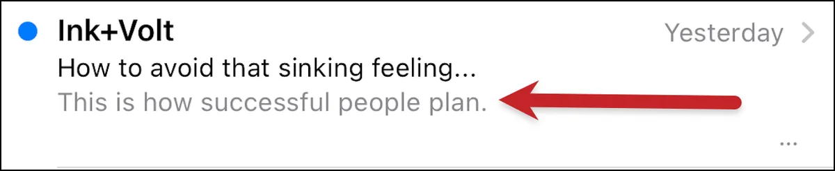 Preview text in Apple Mail iOS app