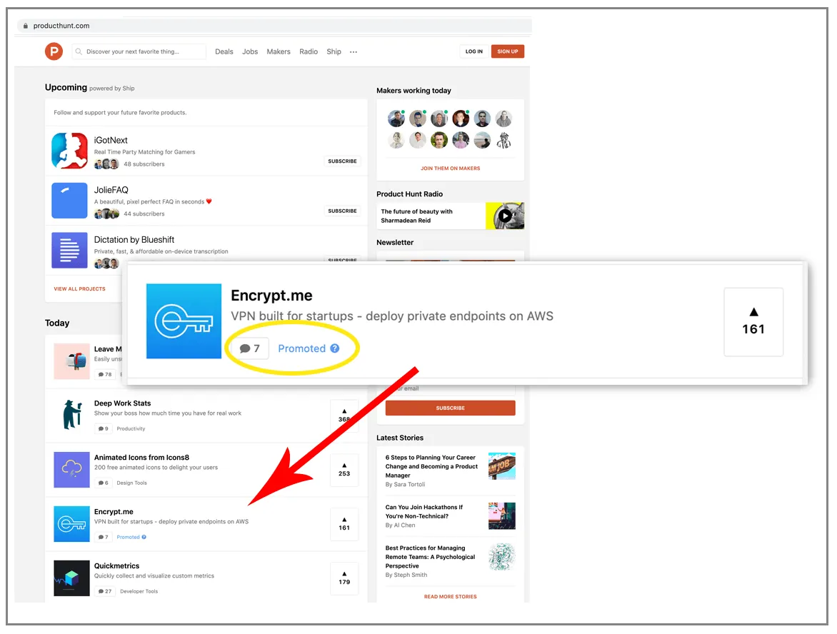 Product Hunt paid fourth position