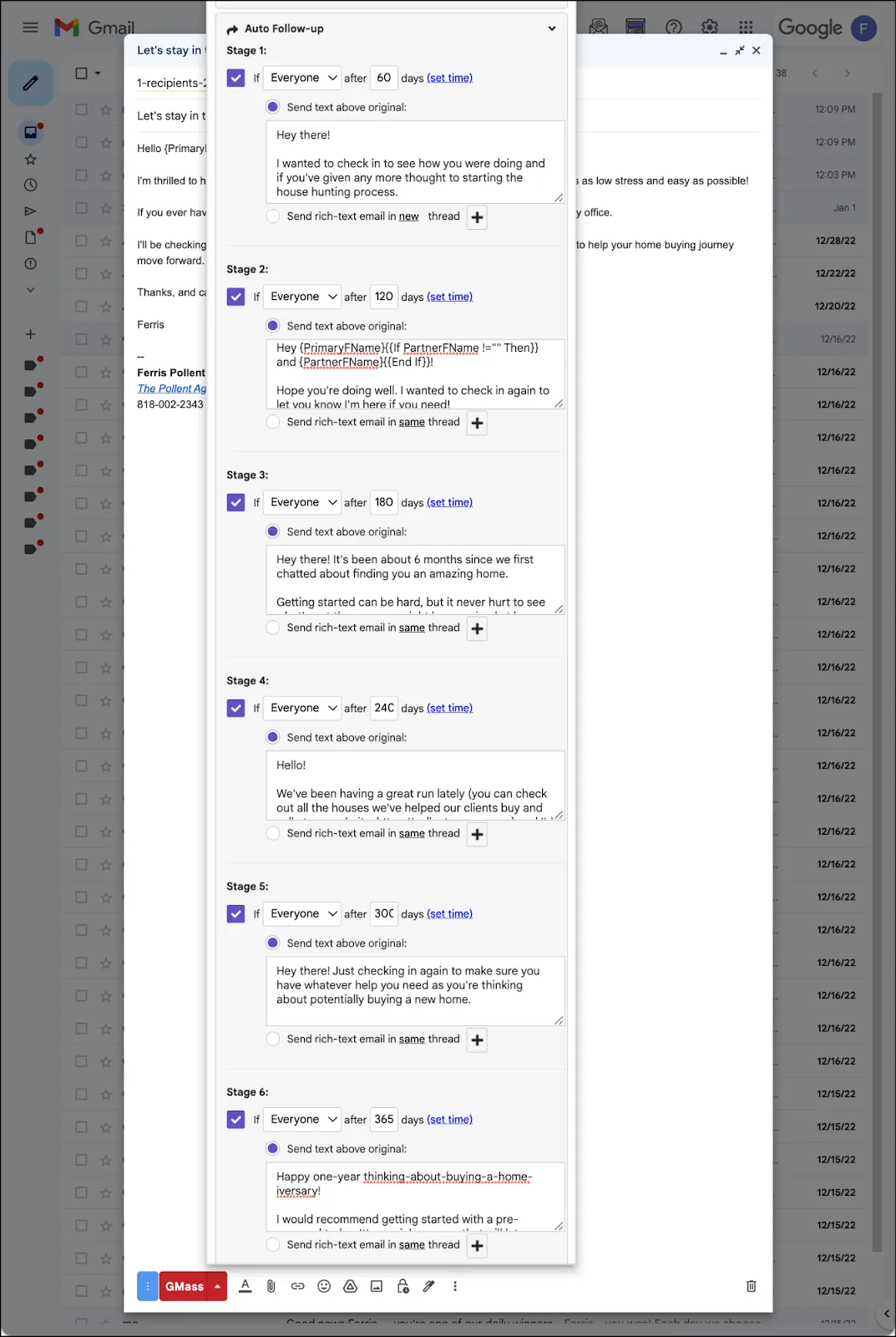 Setting up all the follow-up messages