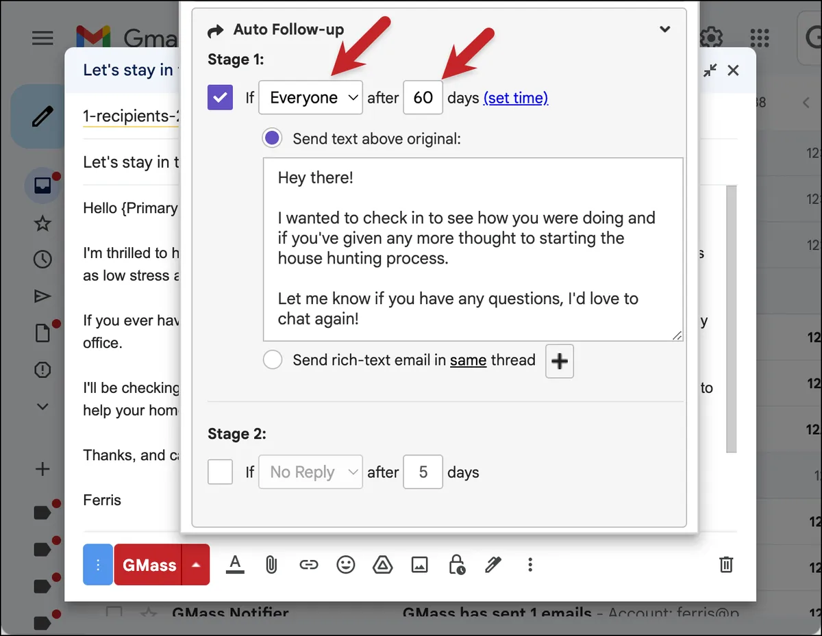 Setting up the first follow-up