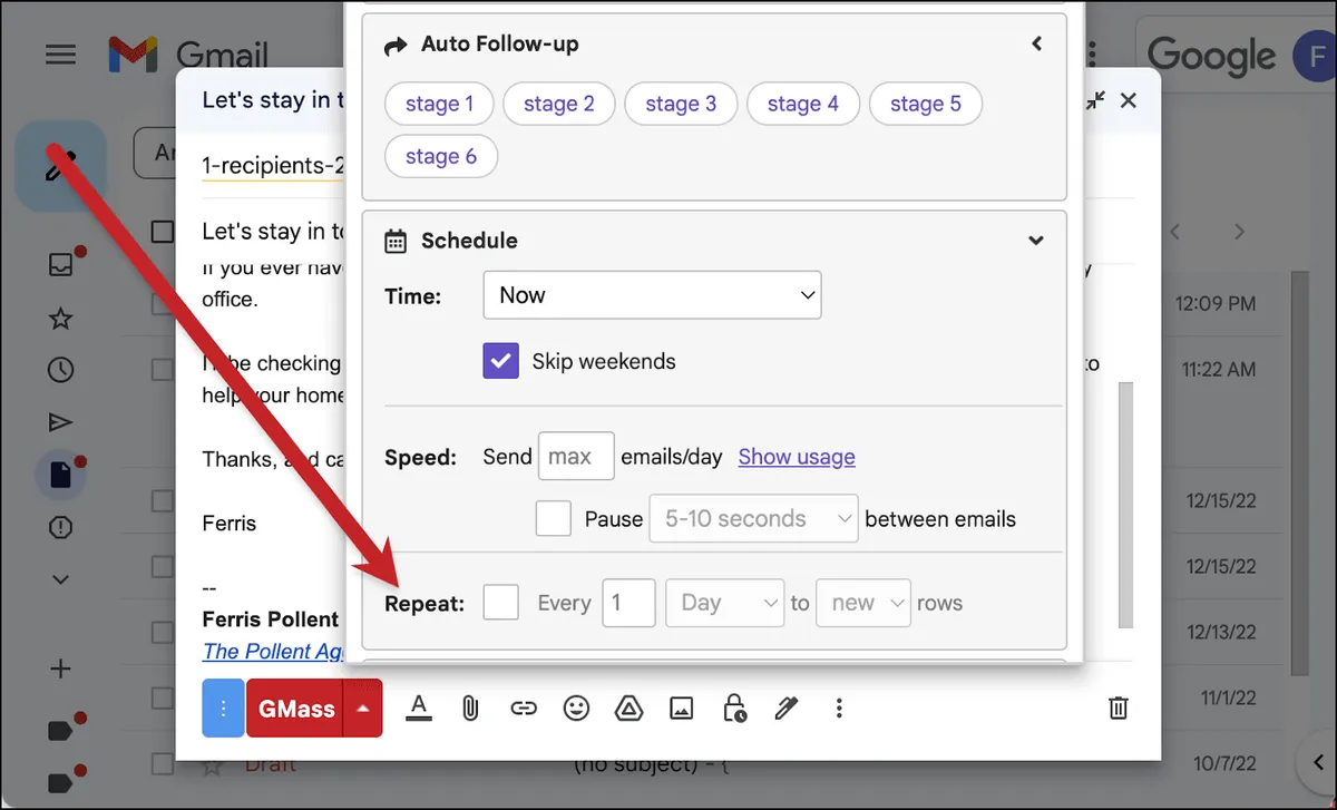 The repeat settings