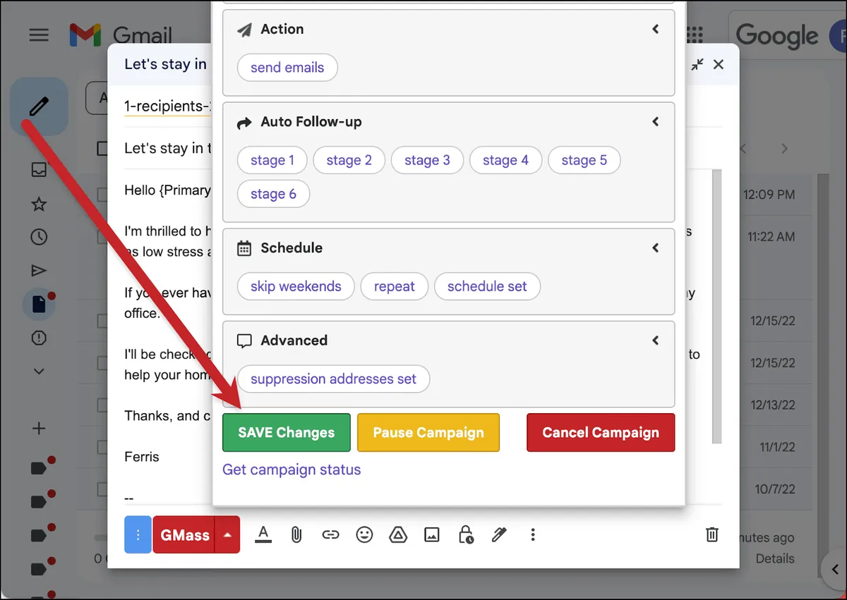 Saving the changes to a recurring campaign