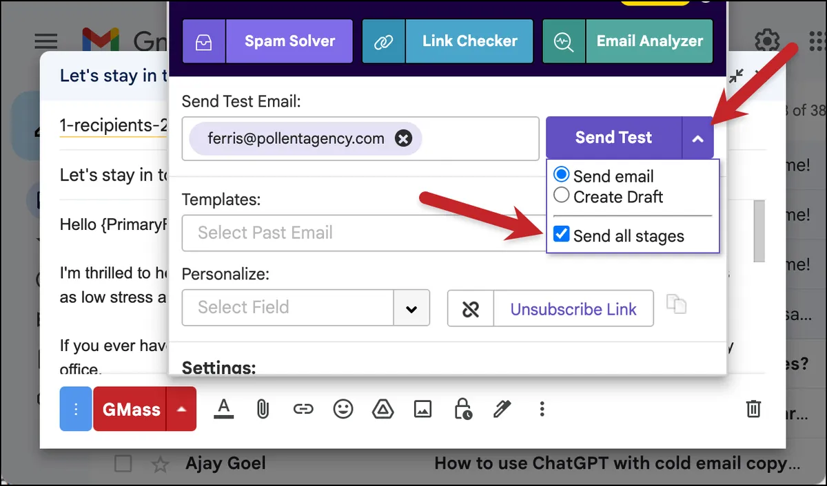Send a test of all follow-up stages