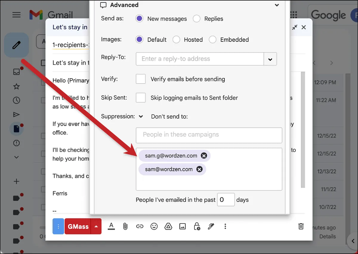 Adding emails to suppress