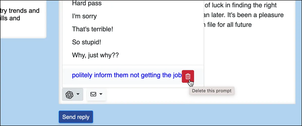Deleting a custom ChatGPT prompt