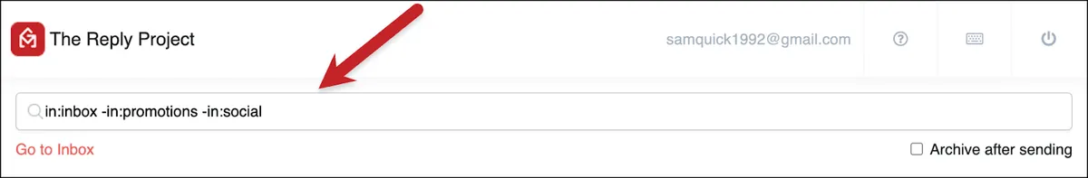 The search box at the top of The Reply Project