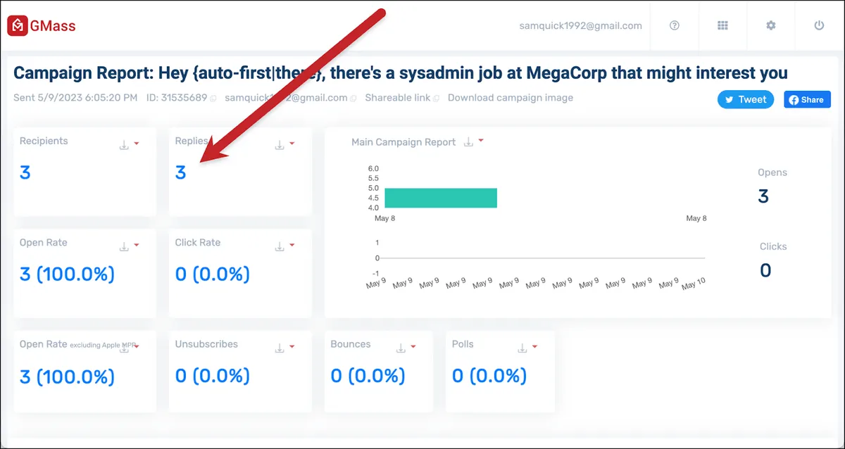 Click replies in the web-based report