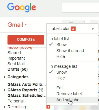 Popup menu showing options for this label.