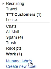The "Manage labels" option of Gmail sidebar.