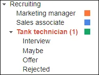 Showing a job role as a label, with hiring process sublabels.