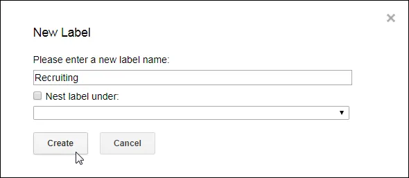 Have filled out name of label and about to click "Create" to create this label.