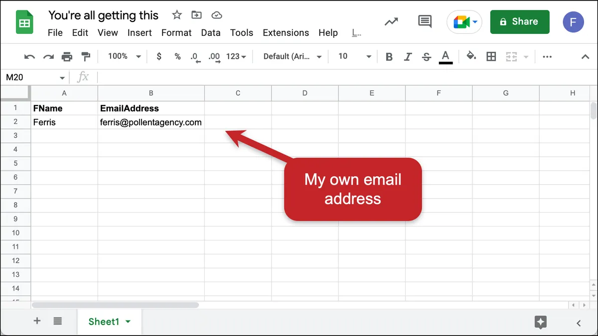 Setting up the initial spreadsheet