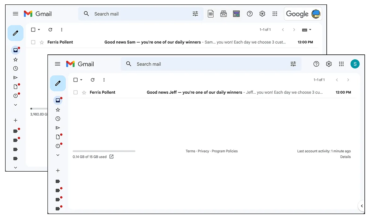 Both received my email the next day