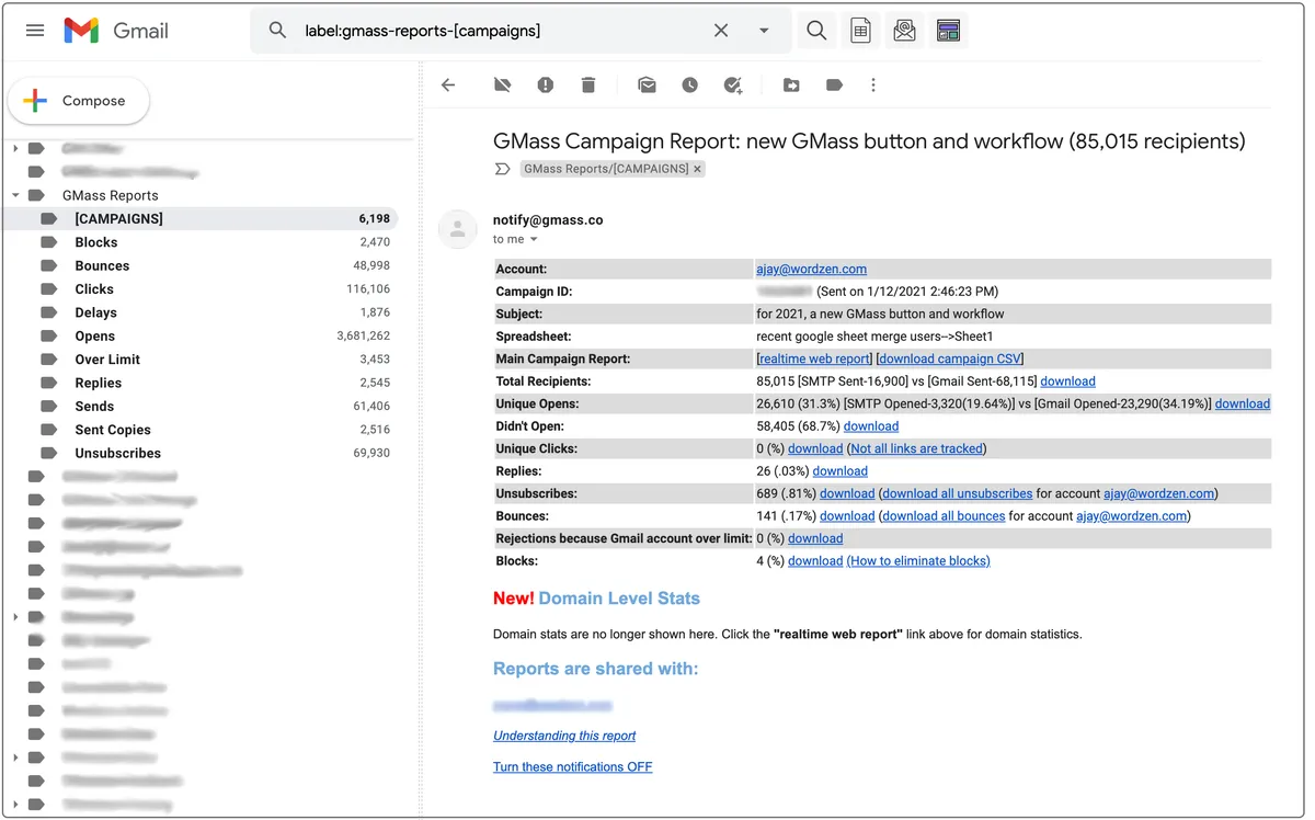my campaign report in gmail