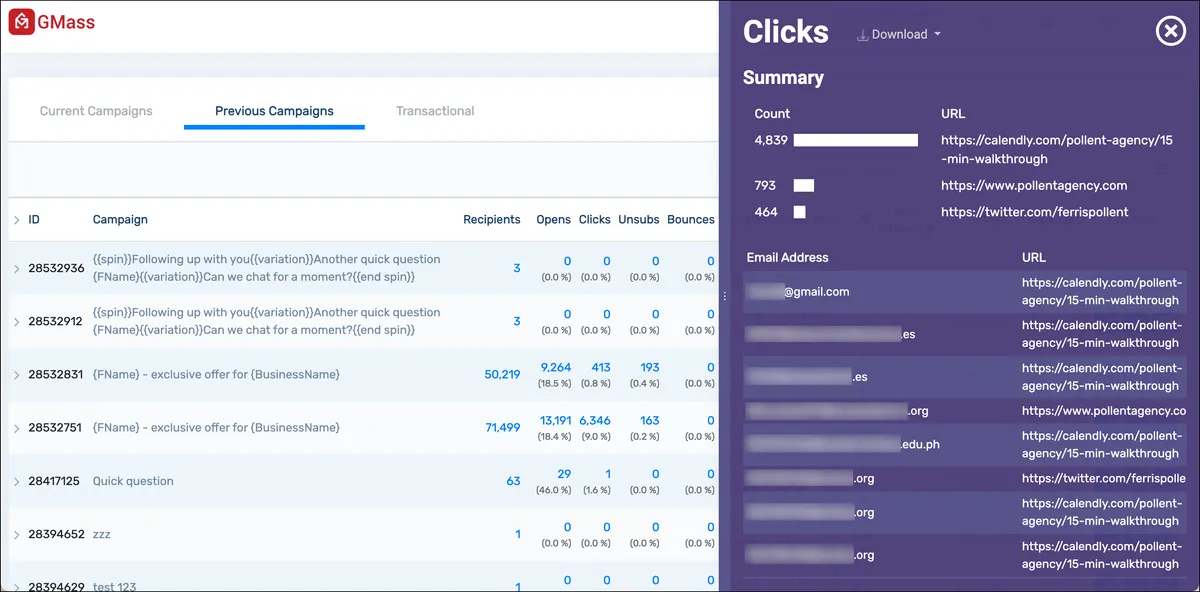 Click reporting