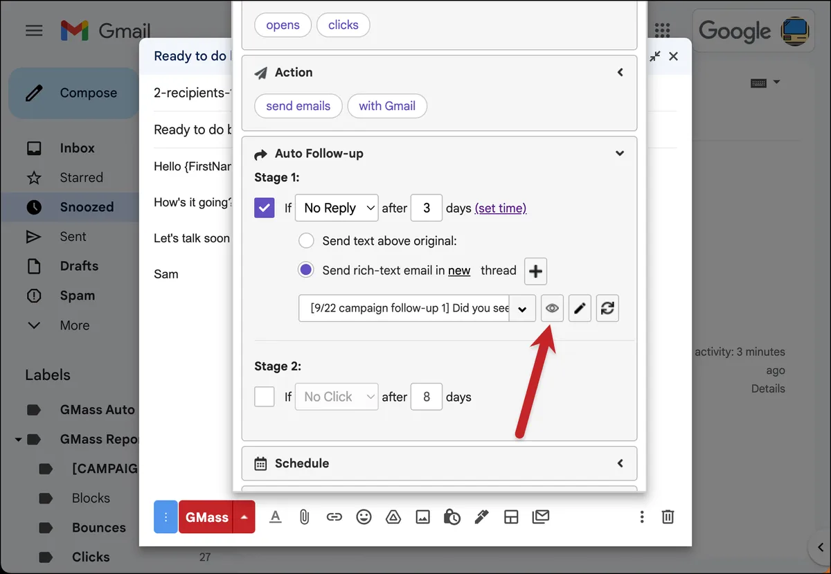 View the email with the eye icon