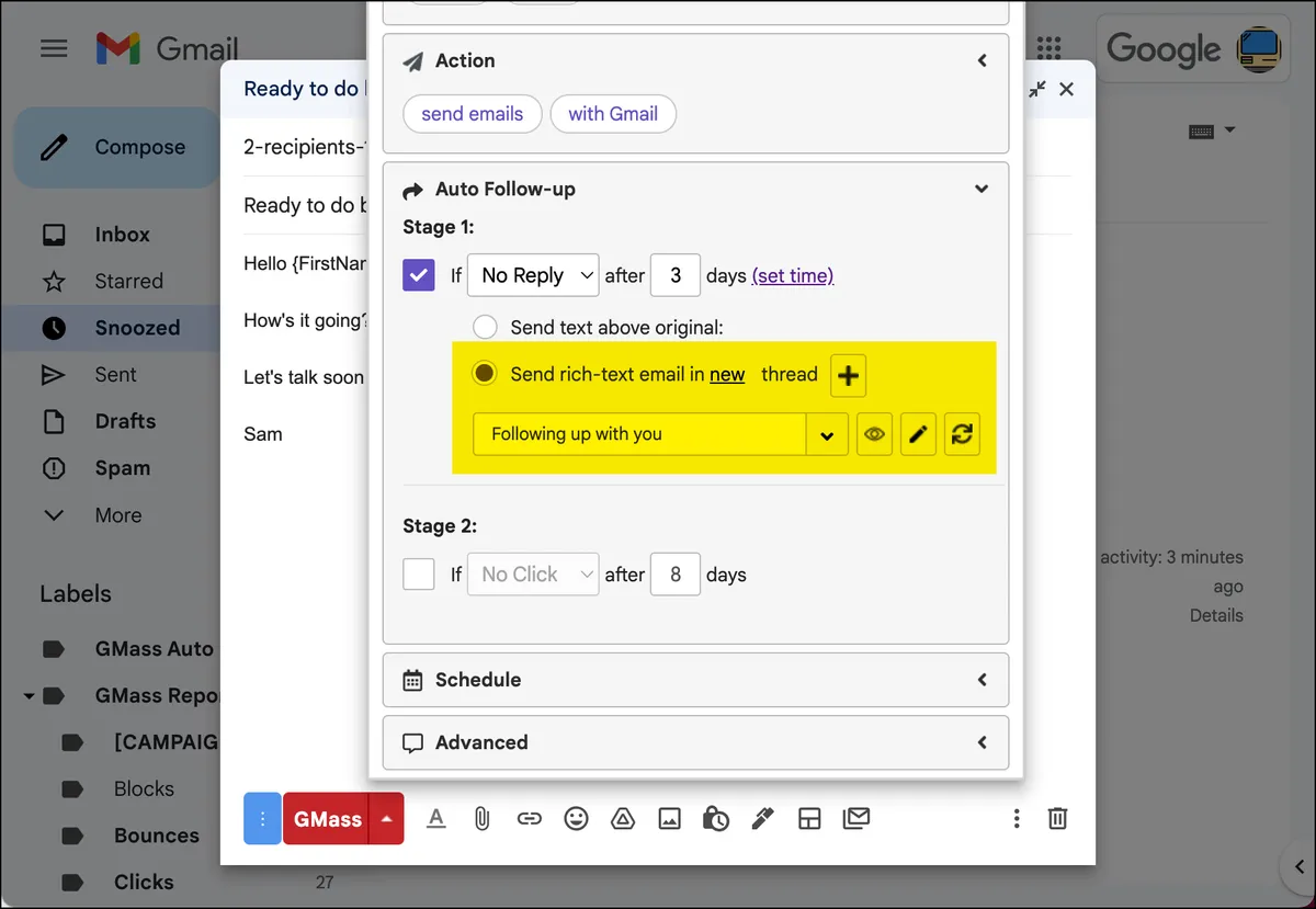 Your rich text options for follow ups