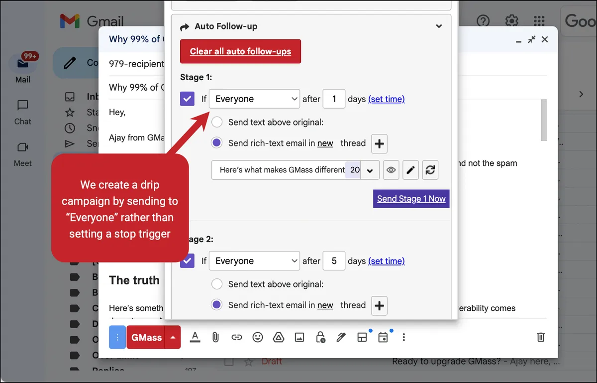 Creating drip campaigns in GMass