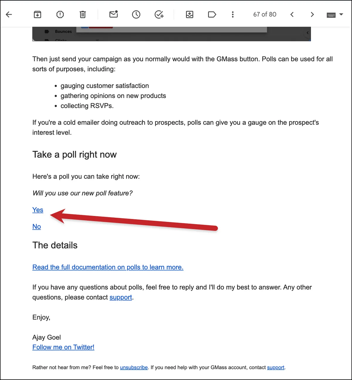 Email polls in our GMass email