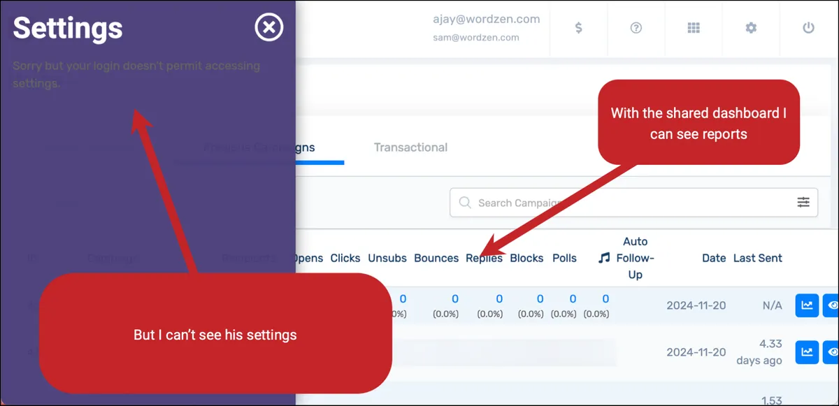 Sharing a dashboard in GMass