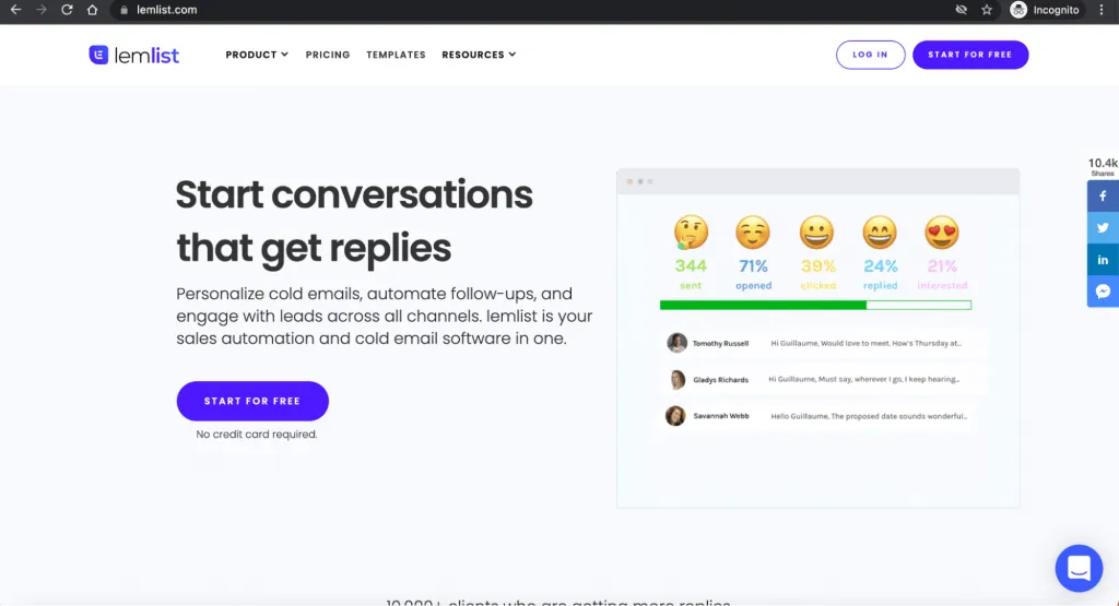 Lemlist home page
