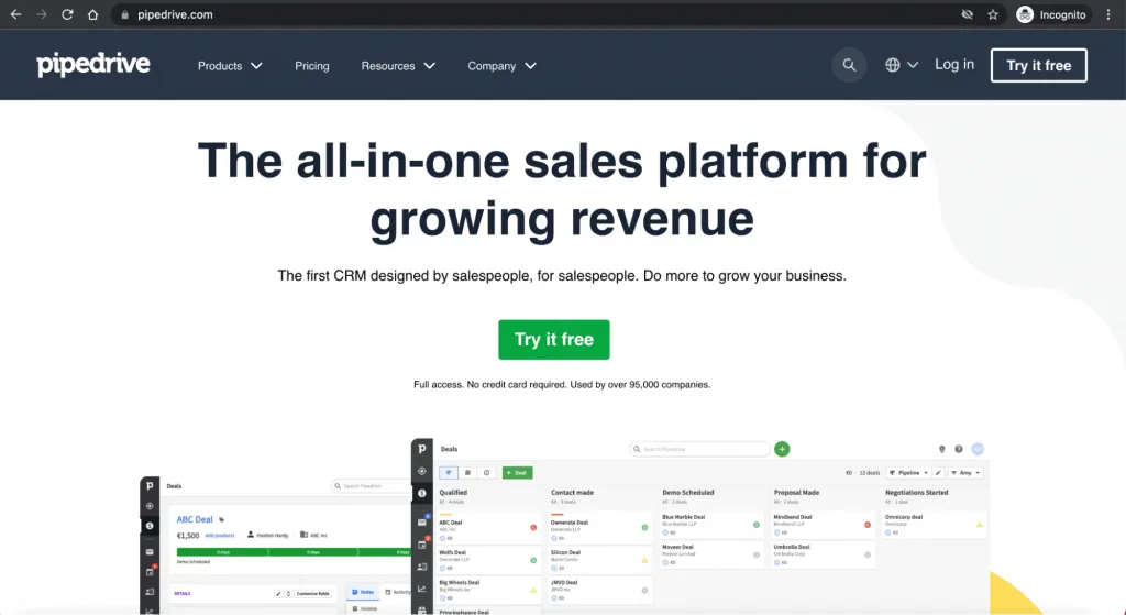 Pipedrive home page