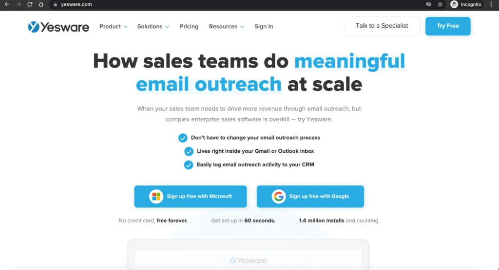 Yesware home page