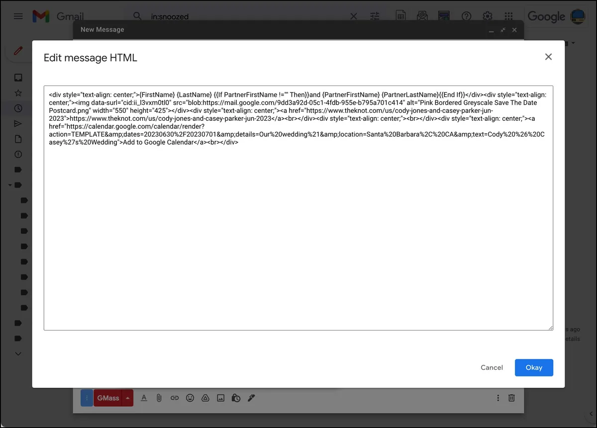 HTML of email to edit