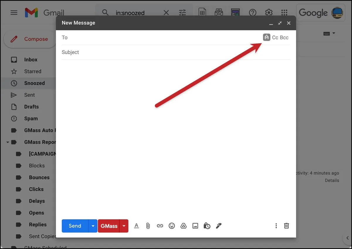 The GMass icon in the compose window