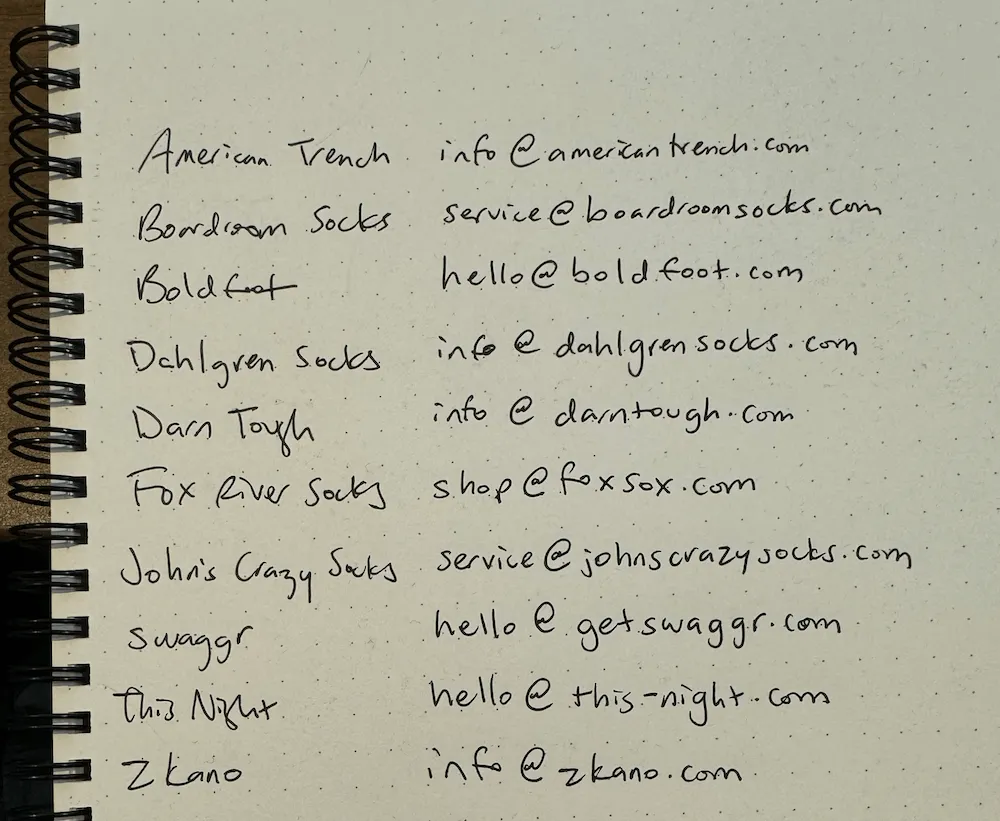 Handwritten email addresses