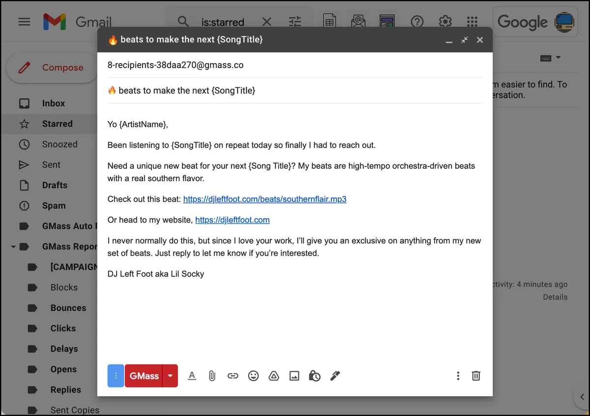Email example for selling beats online as a hip hop producer