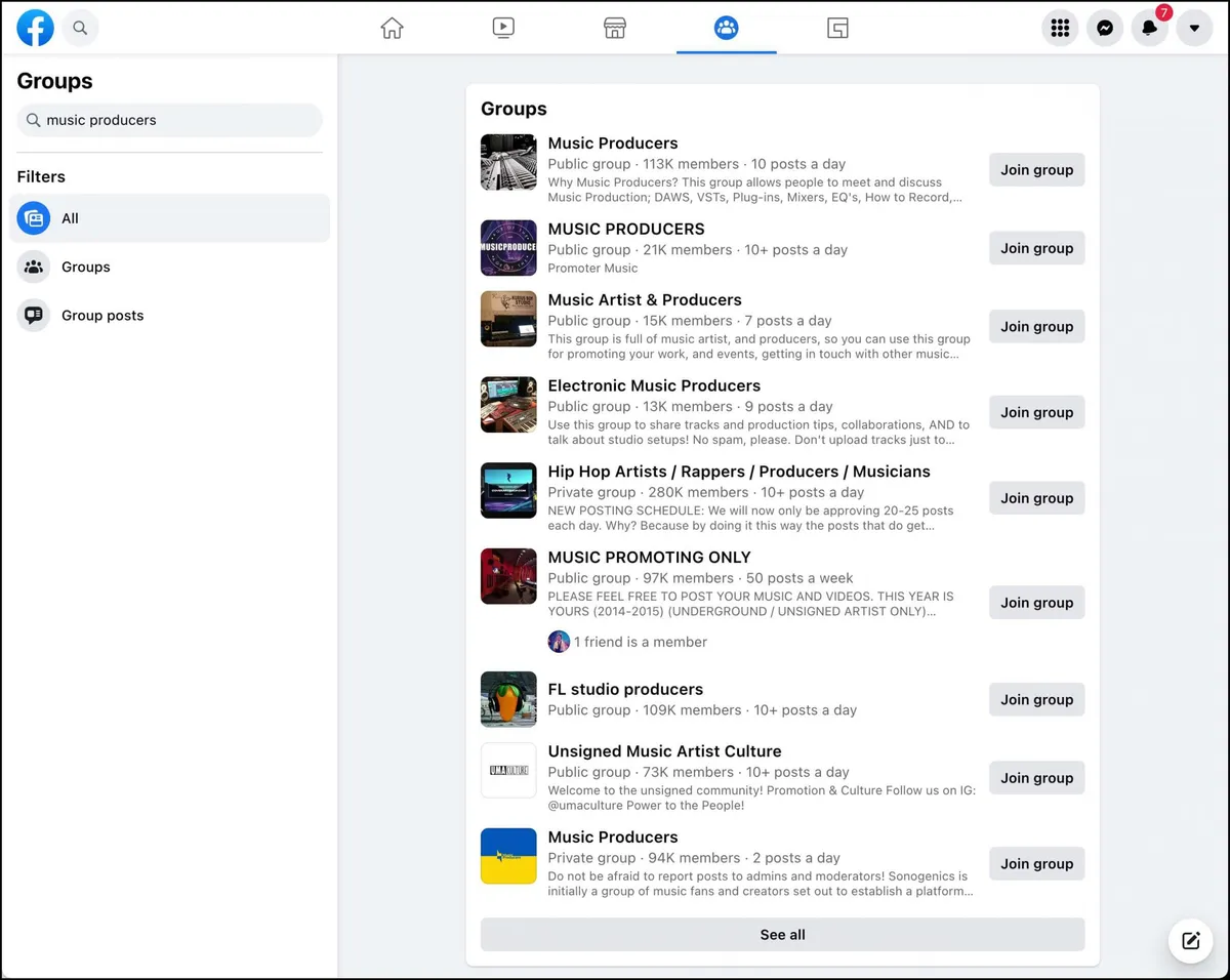Facebook Groups for music produers