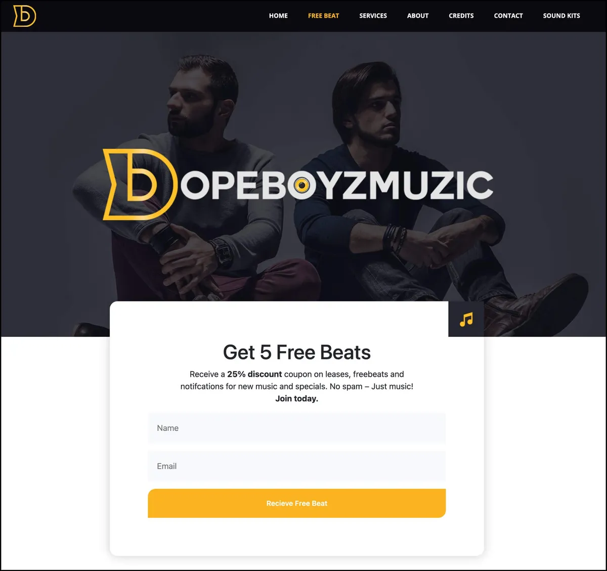 An example of a lead magnet to sell beats online