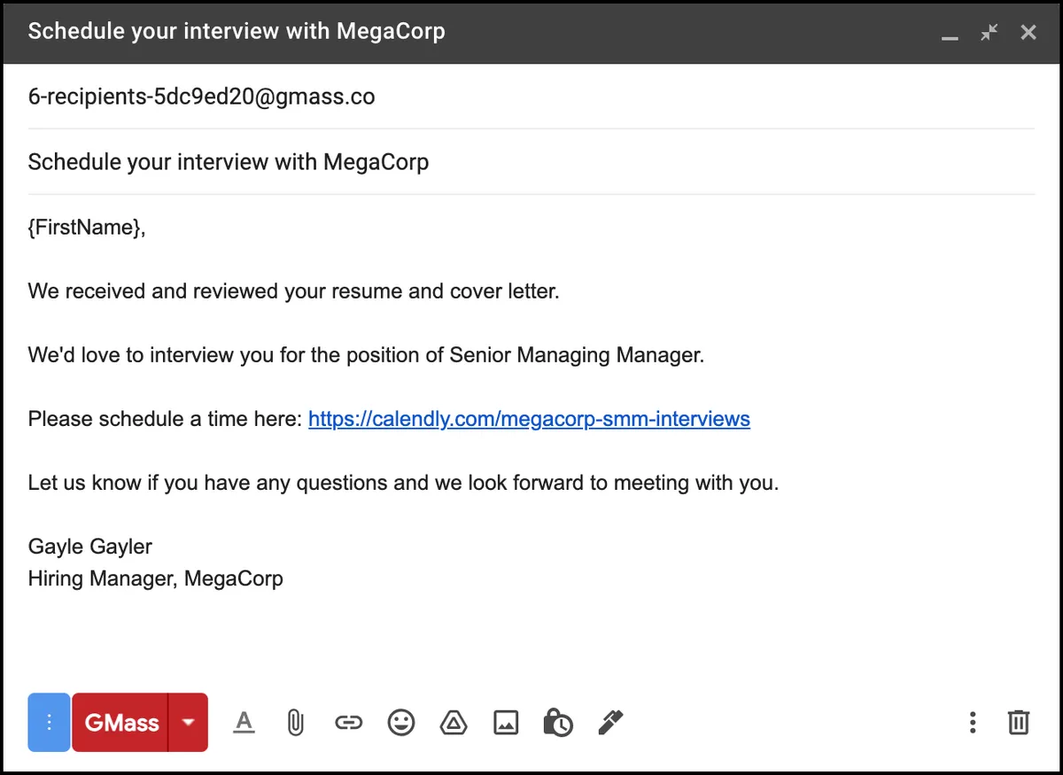 The initial email to candidates
