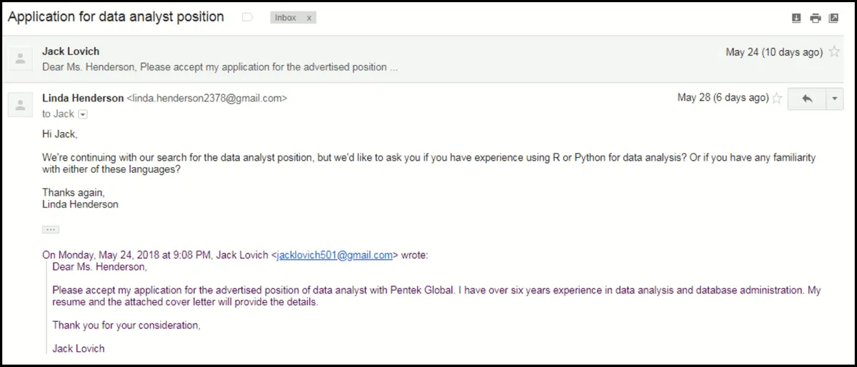 The result of sending as a reply