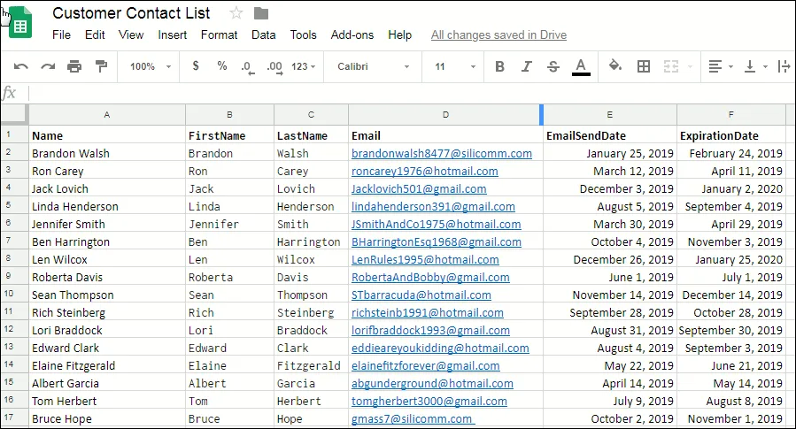 A Google Sheets spreadsheet that also has an expiration date column.
