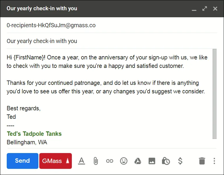 The outgoing email.
