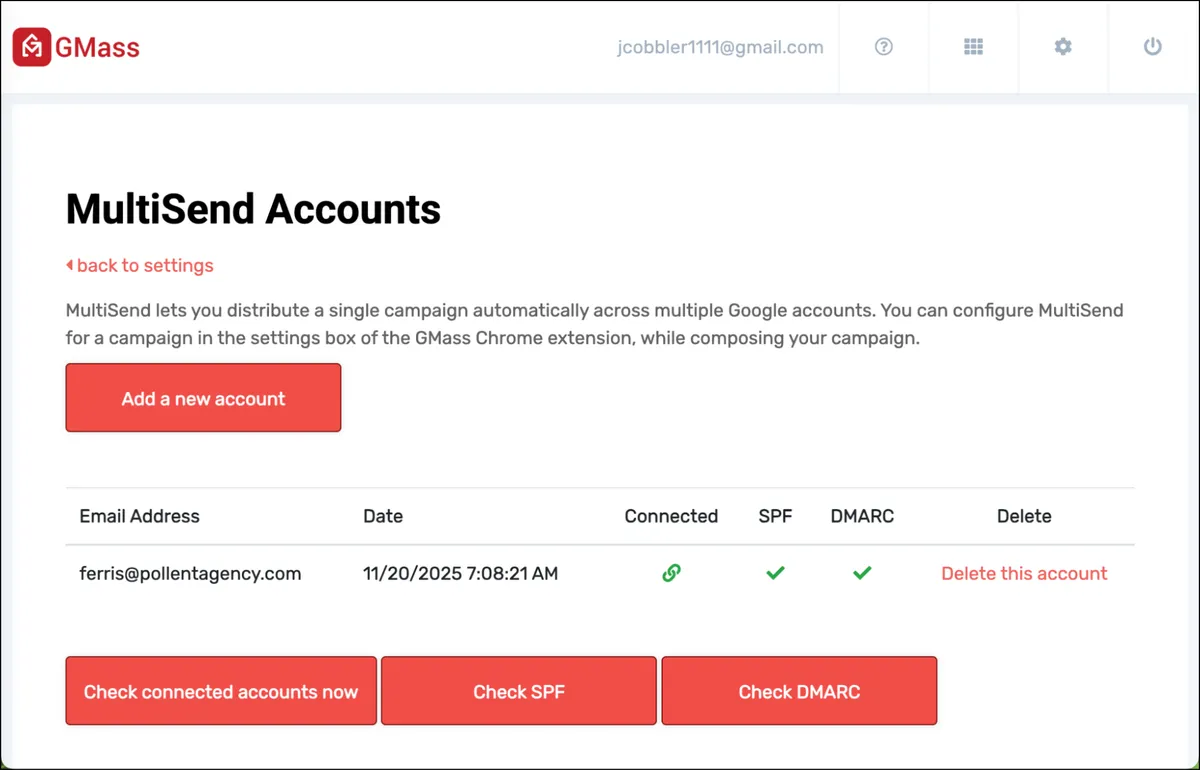 The boss's account is connected to MultiSend