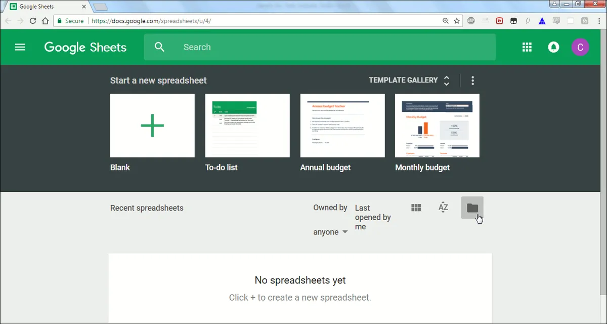 Shows cursor hovering over the File Picker icon in Google Sheets.