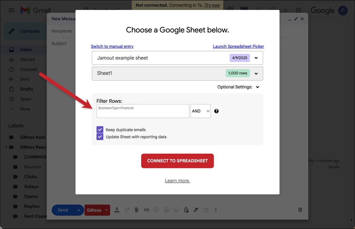 Send a mail merge campaign to just selected rows of a spreadsheet